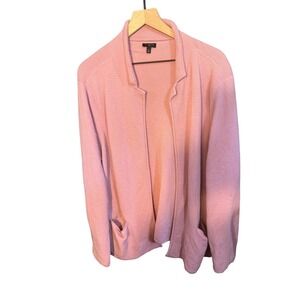 Talbots Pink Ribbed Open Front Cardigan Lambswool Blend Sweater 2X Womens